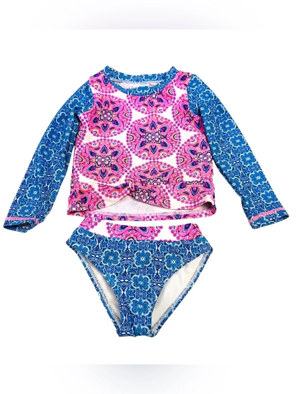 Nicole Miller Girls' Pink & Blue Long Sleeve Rash Guard Swim Set Sz.3T
